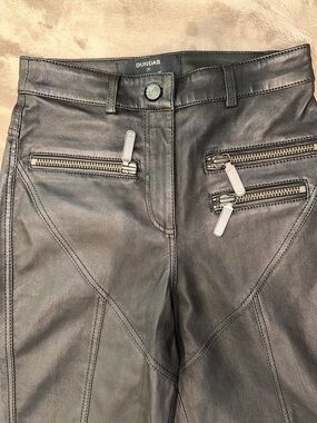 DUNDAS Black Leather Zip-Detail Pants